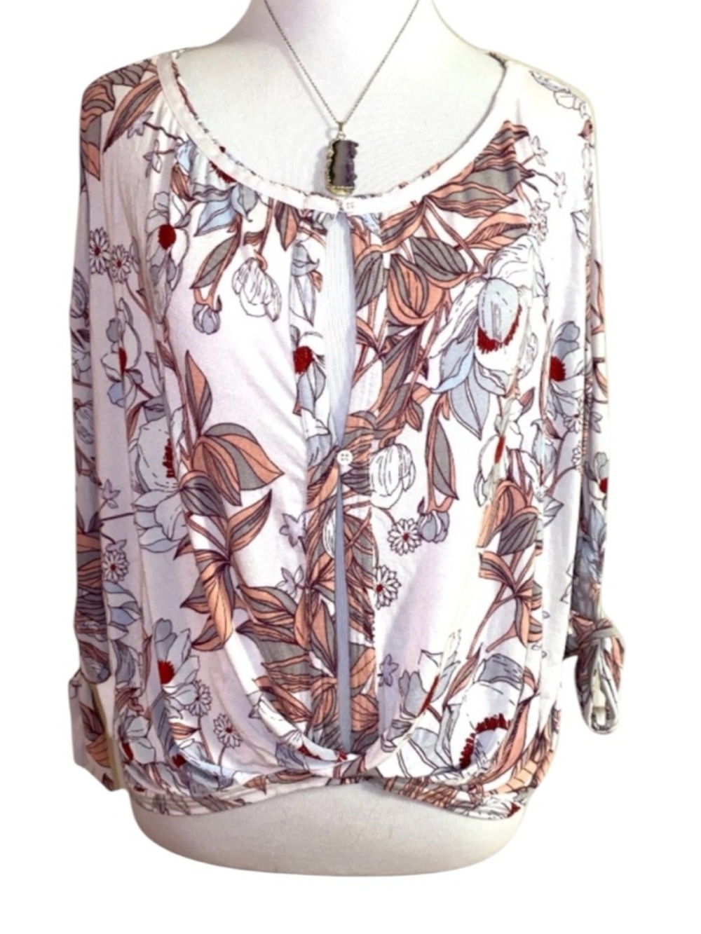 Free people floral twist top, tie sleeve, xs-xl